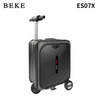 Black electronic suitcase with wheels and handle on a white background, featuring the brand 'BEKE' and model number 'ES07X'.